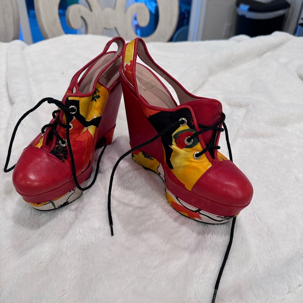 Red Floral Wedge Heels